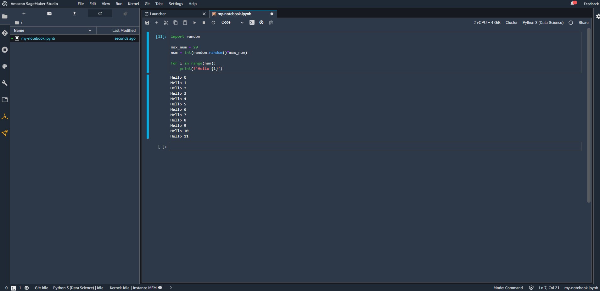 Python notebook in AWS SageMaker Studio. Python notebook in AWS SageMaker Studio.