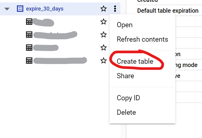 Klikkaa Create table. Klikkaa Create table.