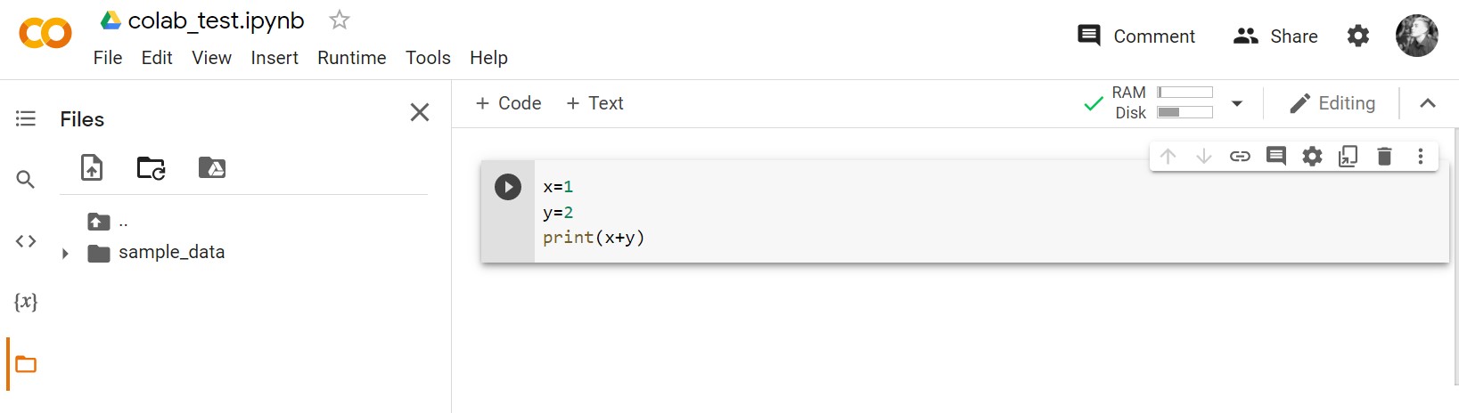 Google Colab notebook, sample Python code. Google Colab notebook, sample Python code.
