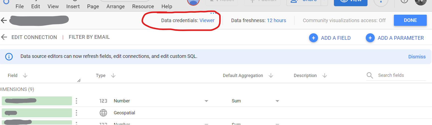 Change BigQuery data source credentials in Looker Studio to enable public sharing. Change BigQuery data source credentials in Looker Studio to enable public sharing.