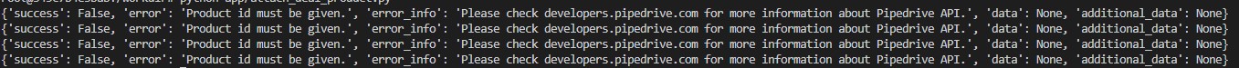 Error when trying to link products to deals without product_id in Pipedrive API: 'Product id must be given.' Error when trying to link products to deals without product_id in Pipedrive API: 'Product id must be given.'