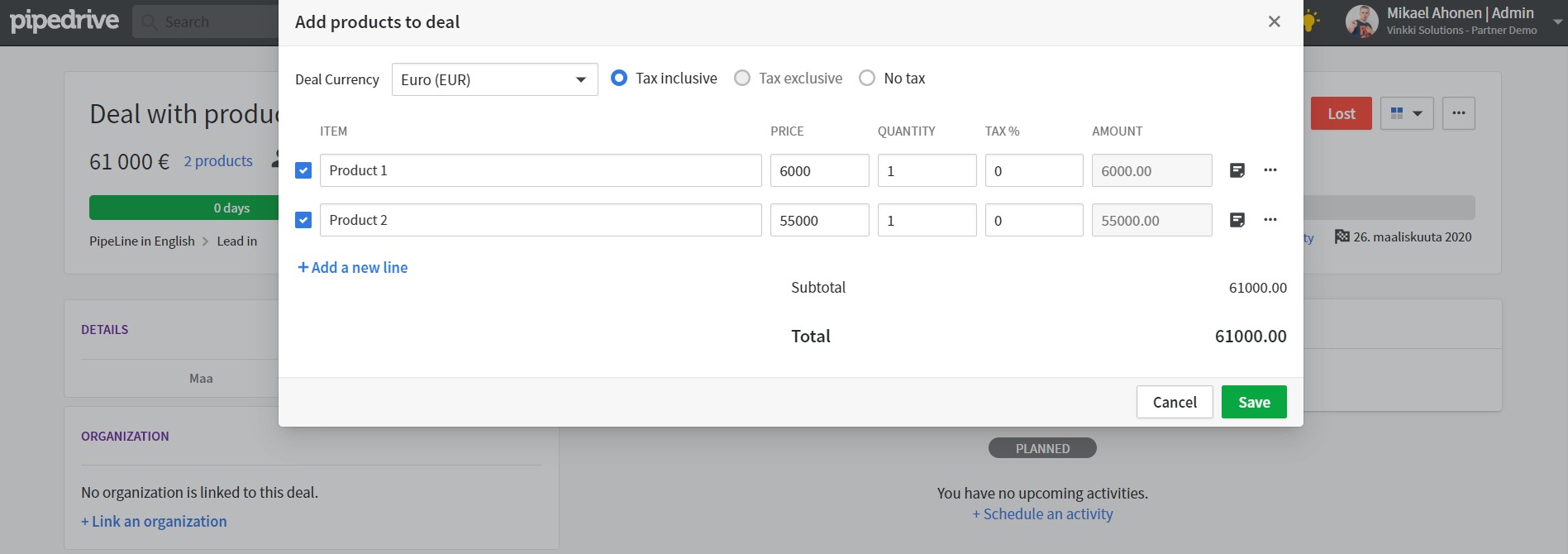 Pipedrive Advanced enables product based pricing for the deals. Pipedrive Advanced enables product based pricing for the deals.