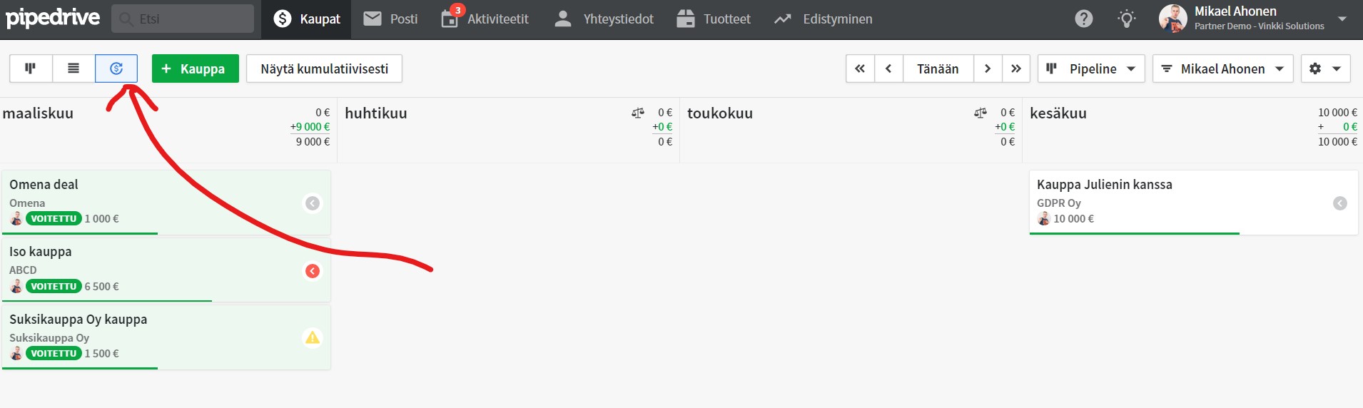 Myös Kaupat-näkymästä löytyy yksinkertainen ennuste tuleville kuukausille. Myös Kaupat-näkymästä löytyy yksinkertainen ennuste tuleville kuukausille.