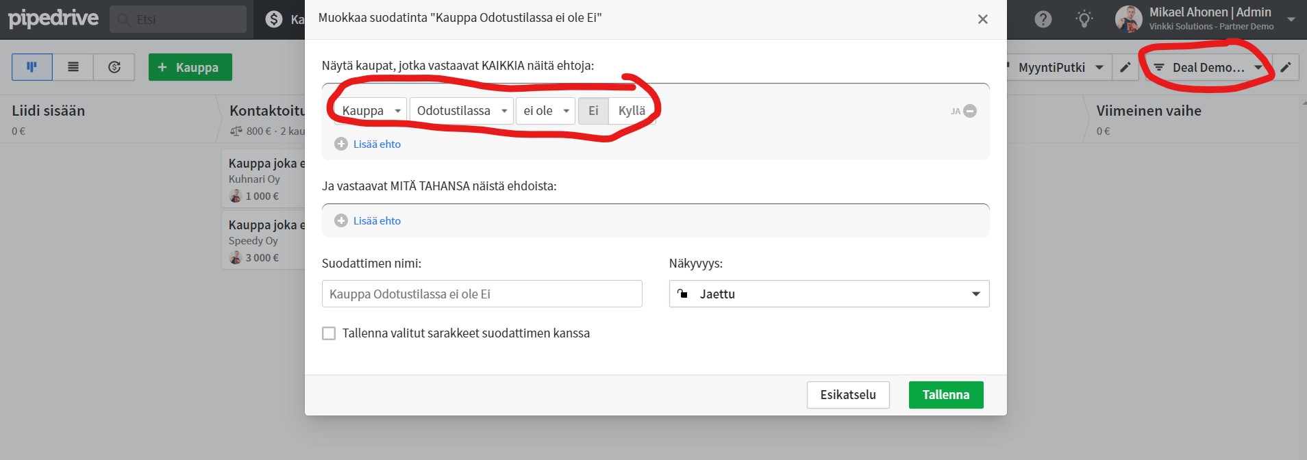 Voit luoda suodattimen näyttämään kaupat, jotka eivät ole odotustilassa. Samanlaisen suodattimen voisi tehdä vaikkapa avoimille kaupoille. Voit luoda suodattimen näyttämään kaupat, jotka eivät ole odotustilassa. Samanlaisen suodattimen voisi tehdä vaikkapa avoimille kaupoille.