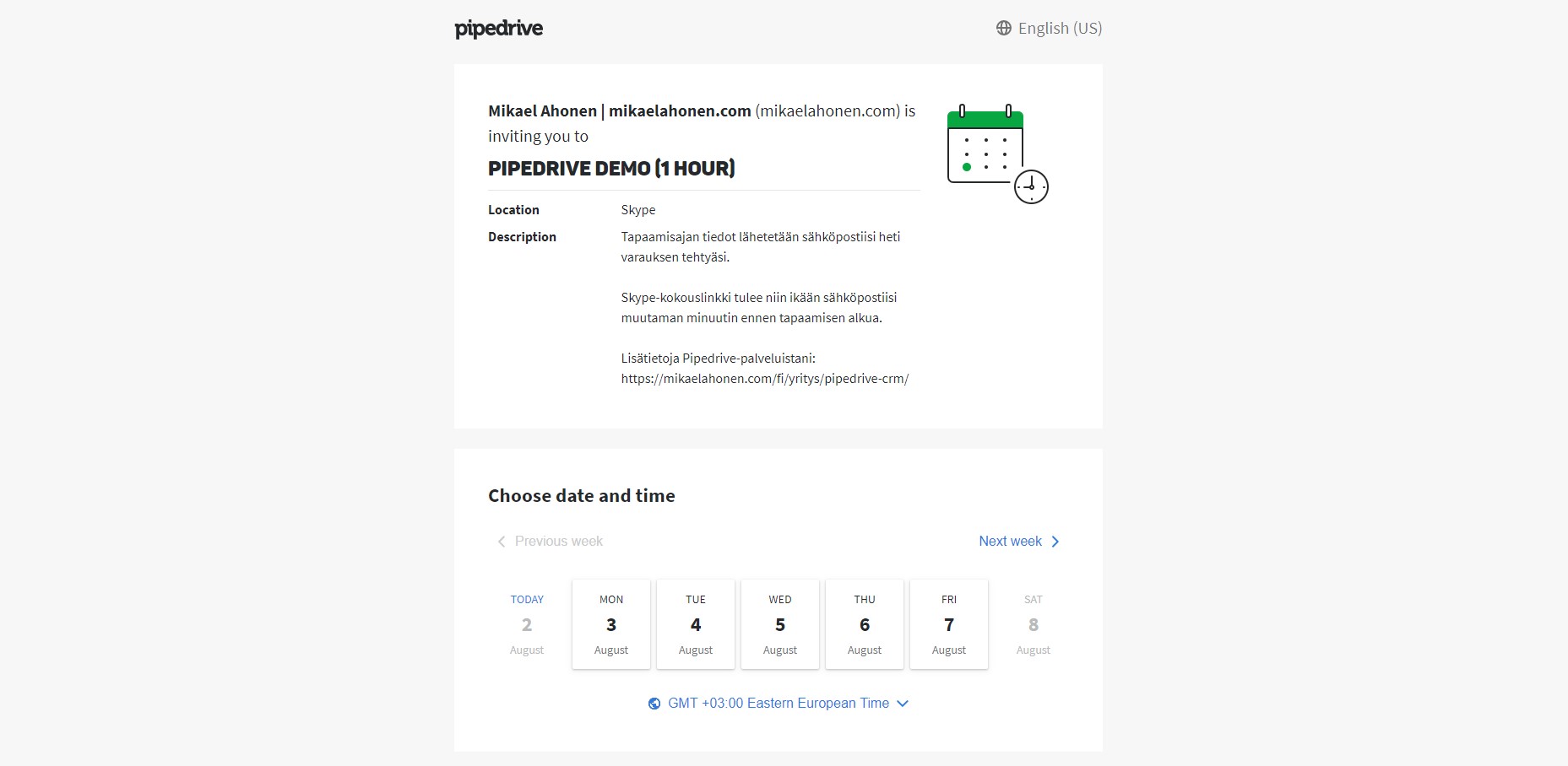 Kokousten aikatauluttaminen Pipedrivessa (scheduler). Kokousten aikatauluttaminen Pipedrivessa (scheduler).