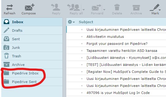 Luo sähköpostiohjelmassasi lähetettyjen ja saapuneiden kansiot, jotka synkronoidaan Pipedriveen. Luo sähköpostiohjelmassasi lähetettyjen ja saapuneiden kansiot, jotka synkronoidaan Pipedriveen.