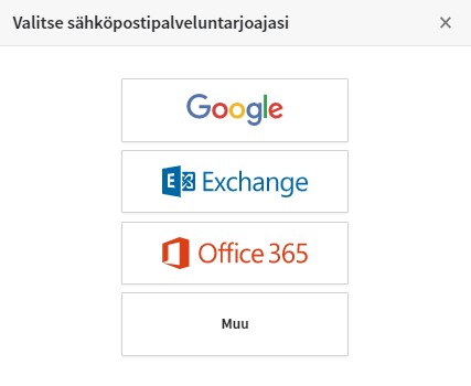 Valitse sähköpostipalveluntarjoaja. Valitse sähköpostipalveluntarjoaja.