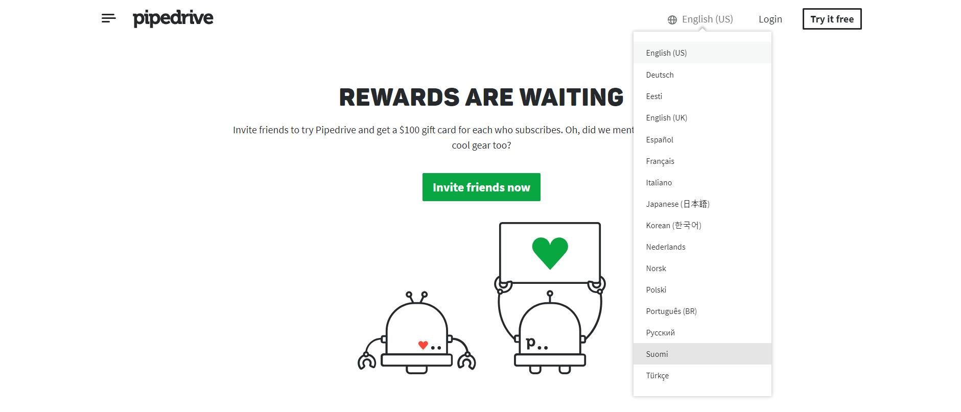 Pipedrive suomeksi, kun haluat vain selata Pipedrive-sivustoa. Pipedrive suomeksi, kun haluat vain selata Pipedrive-sivustoa.