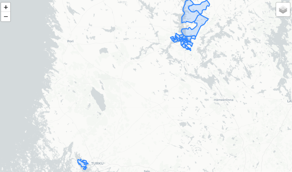 Interaktiivinen kartta postinumeroista Pythonin folium-kirjastolla. Interaktiivinen kartta postinumeroista Pythonin folium-kirjastolla.